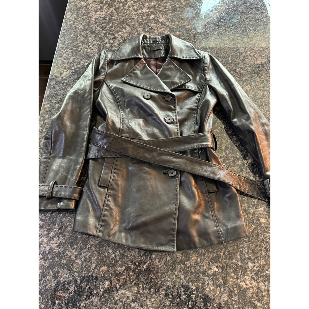 Vintage Wilsons‎ leather Belted Trench Coat Jacket Womens Small Double Breasted